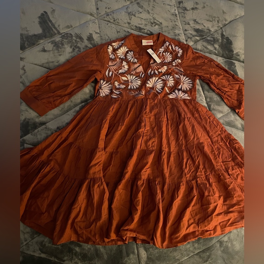 brand New Anthropologie dress brick color with design with tag